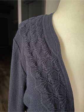 Atelier Reve Scalloped Navy Open-Front Cardigan Sweater